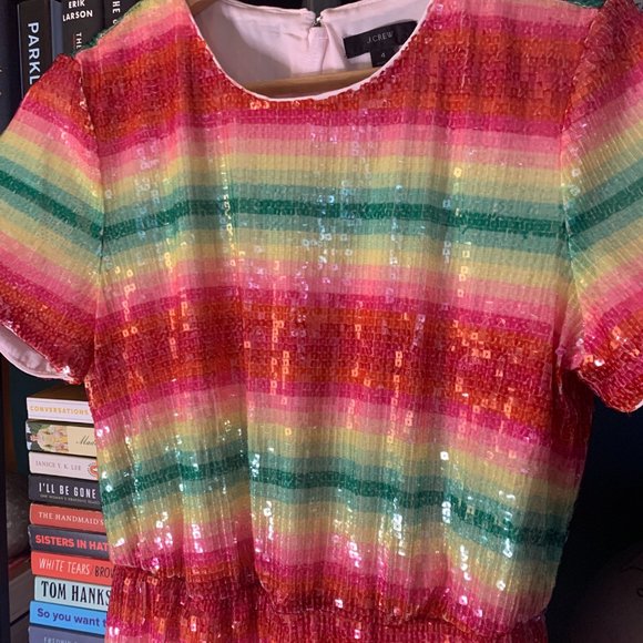 NWT J.Crew Short Sleeve Sequin Dress in Watermelon - Picture 4 of 7